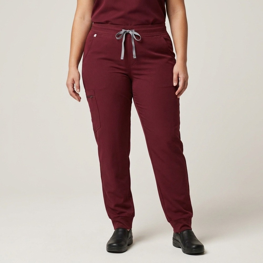 FIGS Zamora Jogger Scrub Pants Burgundy Maroon Women Large Petite W18SW2005P